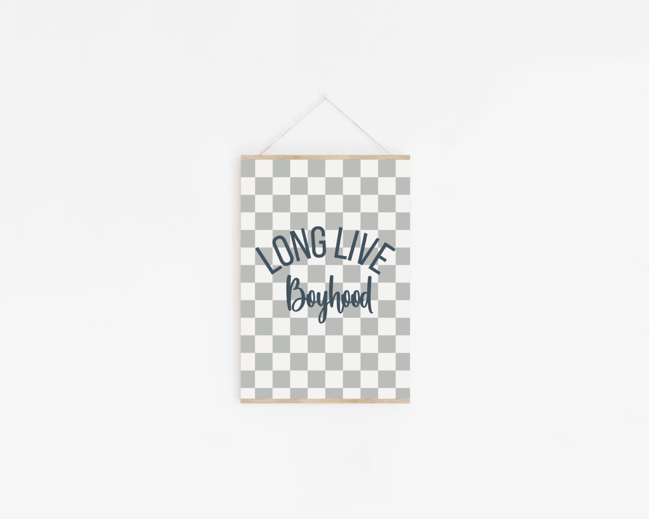 Long live boyhood grey and blue checkered print for boys bedroom, playroom or nursery