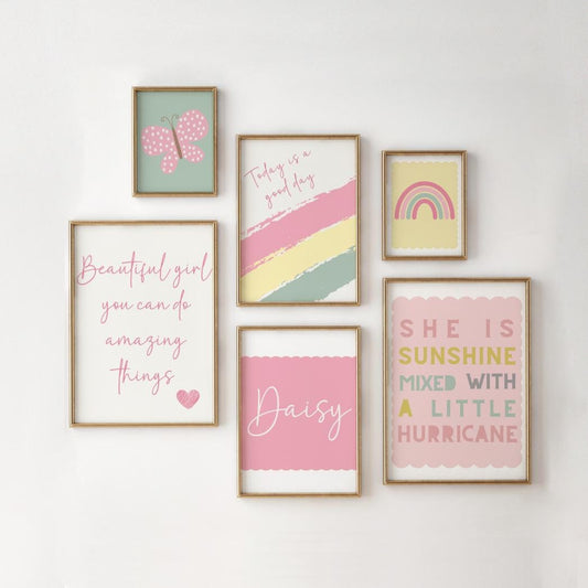 Gallery wall print set Collection for girls bedroom, nursery or playroom, positive quotes wall prints  little girls room, pastel wall decor