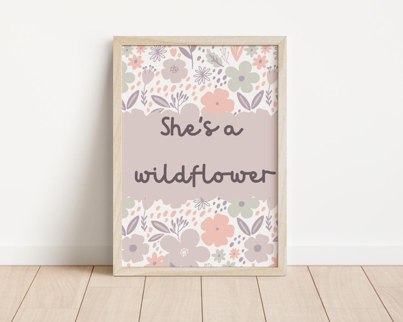 she's a wildflower quote floral room print for girls bedroom, nursery or playroom, girls flower room print