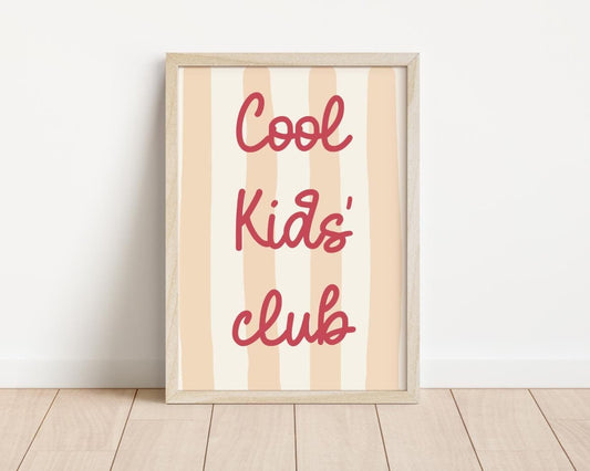 cool kids club poster print for childrens bedroom, playroom or nursery, wall poster for bedroom, neutral prints for kids wall