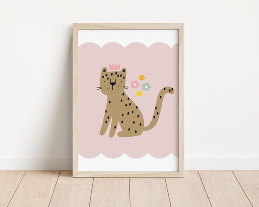 cute cat flower pink print for girls bedroom, playroom or nursery, kids room print