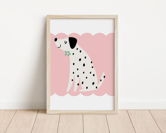 dalmation spotty dog print for childrens bedroom, nursery or playroom, kids wall decor, girls room prints