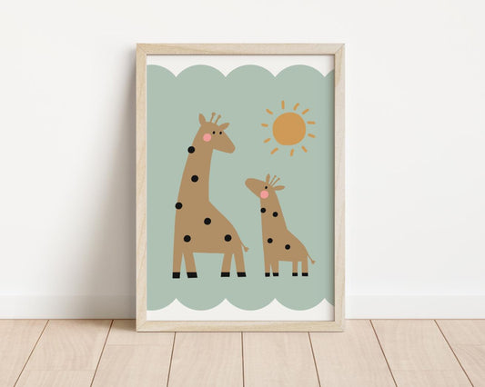 Cute giraffe safari print for childs  nursery, playroom or nursery , animal wall decor