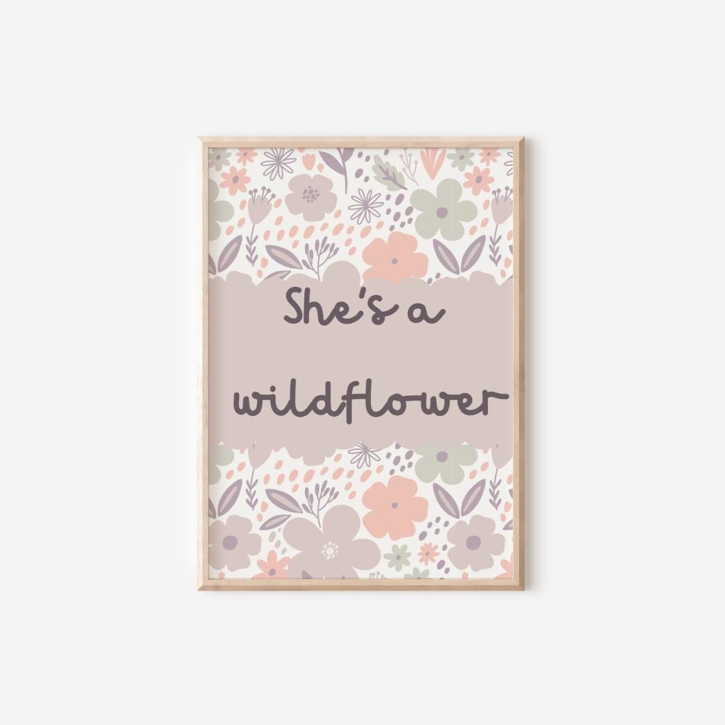 she's a wildflower quote floral room print for girls bedroom, nursery or playroom, girls flower room print