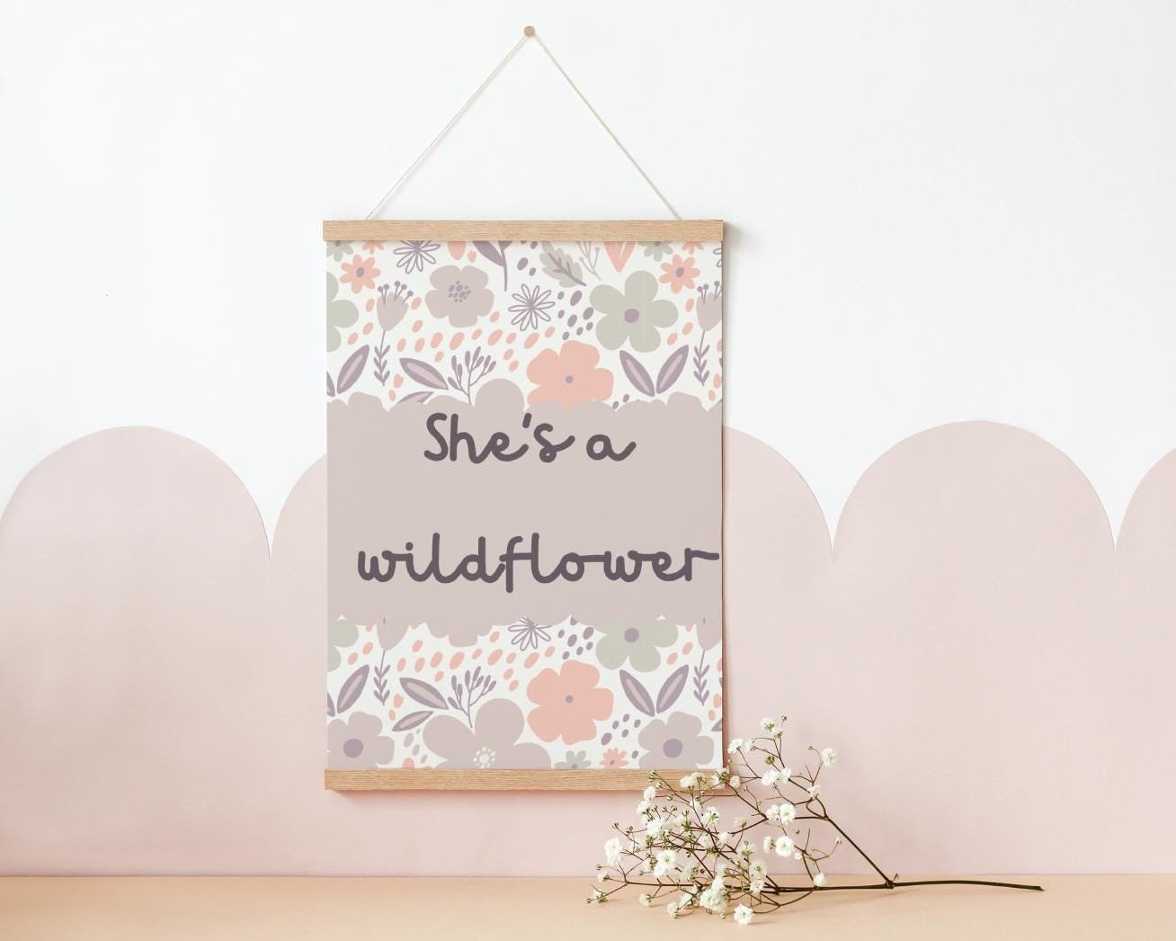 she's a wildflower quote floral room print for girls bedroom, nursery or playroom, girls flower room print