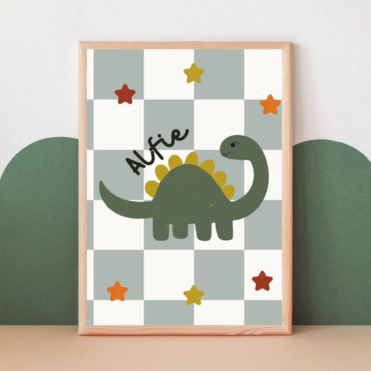 dinosaur personalised name print for childrens bedroom, nursery or playroom,